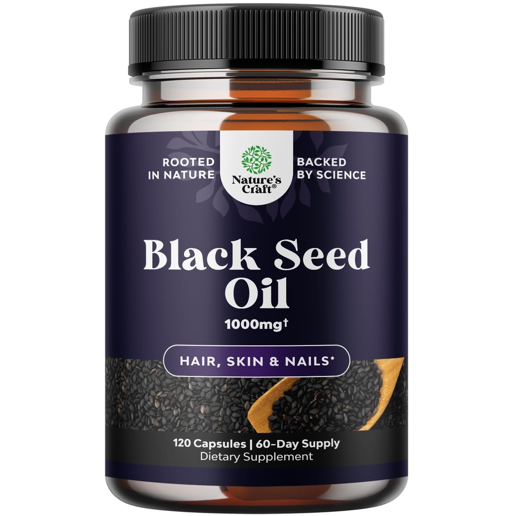 콜드 프레스 블랙 씨앗 오일 캡슐 - Vegan Nigella Sativa Black Cumin Seed Oil Capsules with Omega 3 6 9 Antioxidants and Thymoquinone for Hair Growth Immune Support Joint Health and Digestion