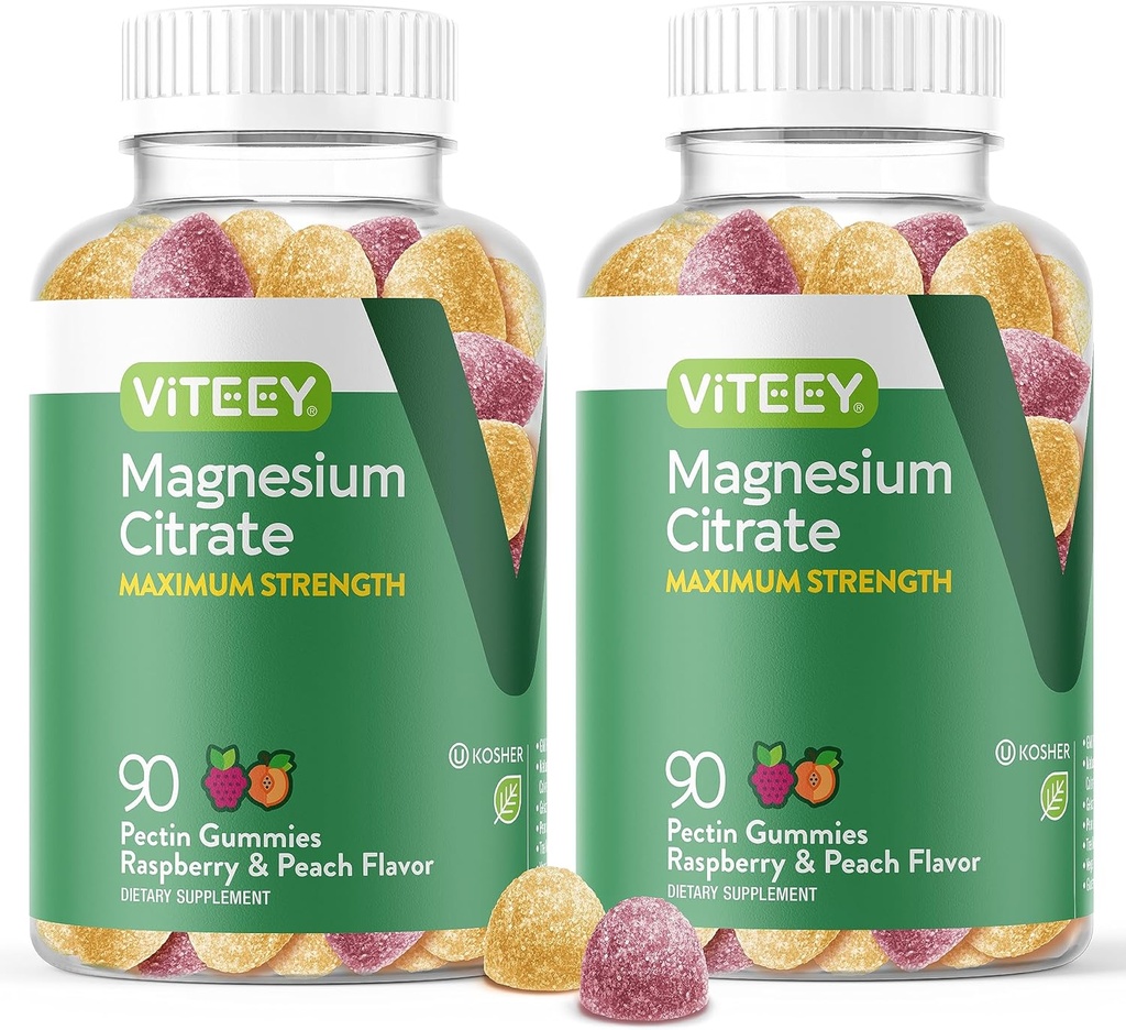 성인을위한 VITEEY 마그네슘 Gummies - 255mg의 마그네슘 시트레이트 가미칼름, 수면, Nerve 및 근육 기능 지원 - Vegan, 글루텐 무료 - 180 카운트