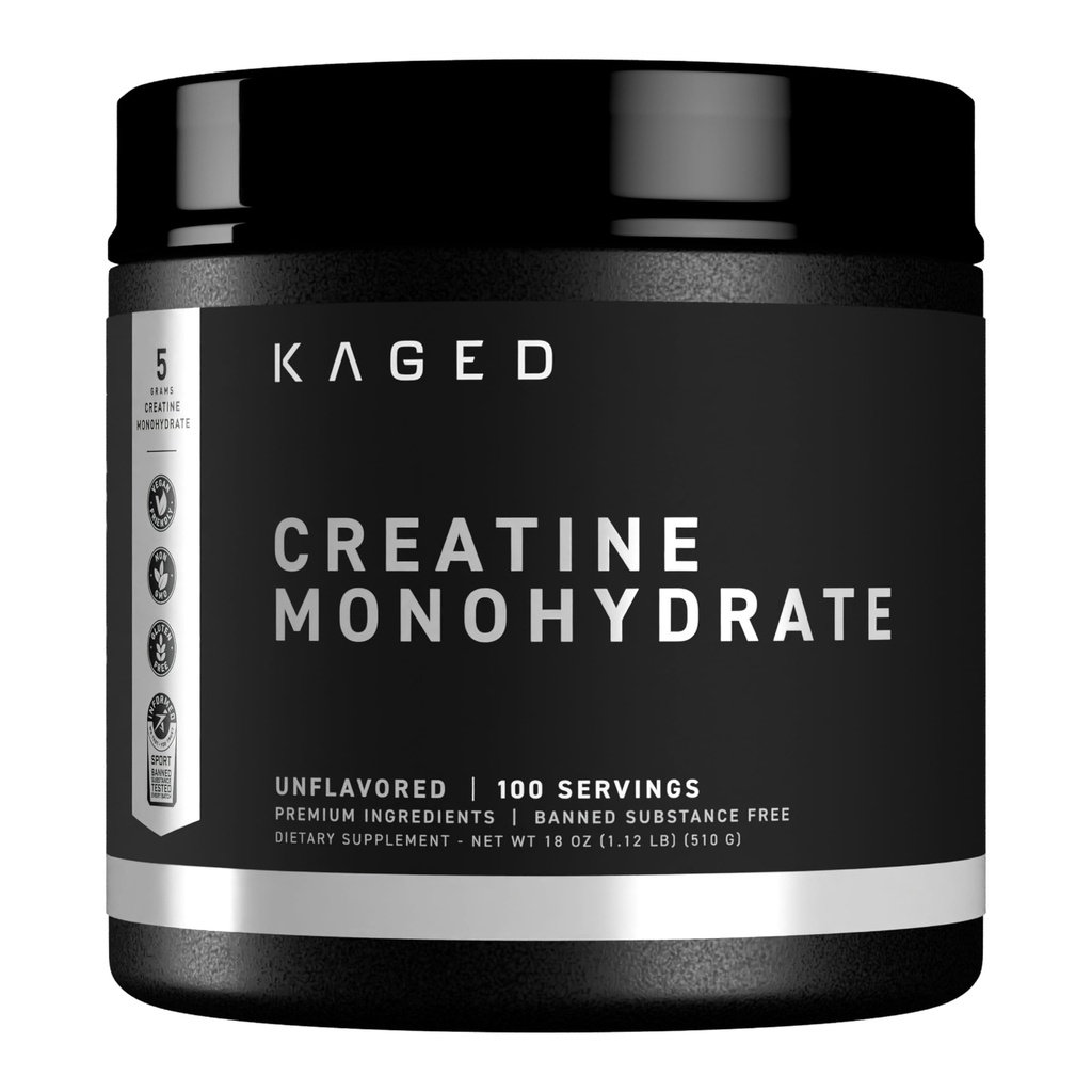 Kaged Creatine Monohydrate Micronized Powder | Unflavored | 근육 건물 및 회복 | 5000 mg의 서빙 | Vegan, Gluten Free, easy Digestible | 남성용 보충제 | 100 인분