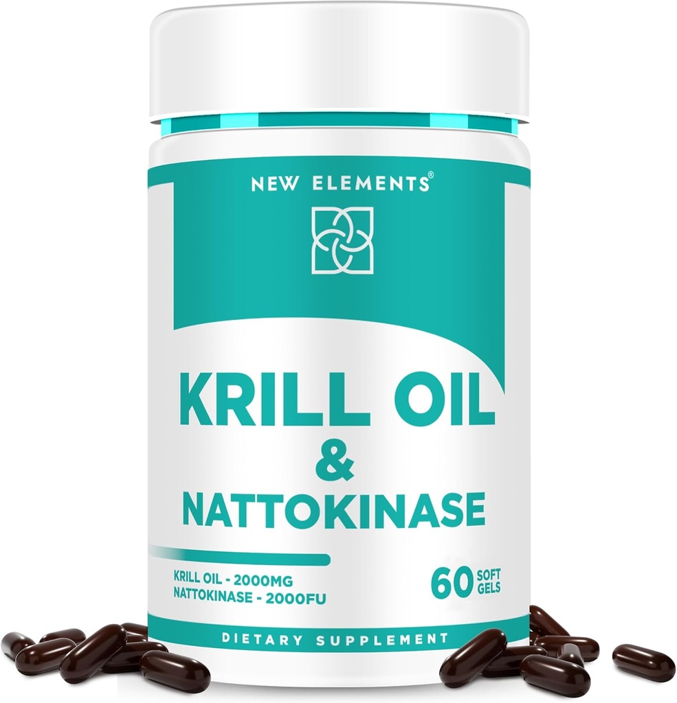 Nattokinase 보충교재 4000 FU 유기 안타락 크릴 기름 오메가 3 Softgels 2000mg | DHA | EPA | Nattokinase는 일본 나토에서 파견했습니다 | 심혈관 & 심장 건강 지원 | 60 Softgel