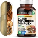 BIO KRAUTER Dozen Mushroom Complex 캡슐 2100 mg 혼합 - 100 Vegan Caps - 면역 지원을위한 하나의 버섯 보충에 12 추출물 - 사자 Mane, Reishi, Cordyceps