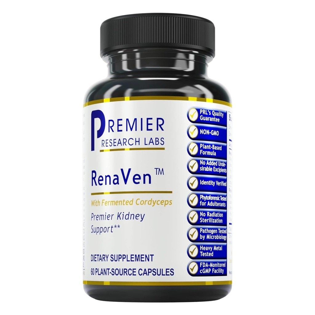 Premier Research Labs RenaVen - Kidney Cleanse Detox 및 수리를위한 프리미어 Kidney 지원 | Fermented Cordyceps와 함께 Kidney 기능 및 Urinary 지원 - 60 식물 소스 캡슐