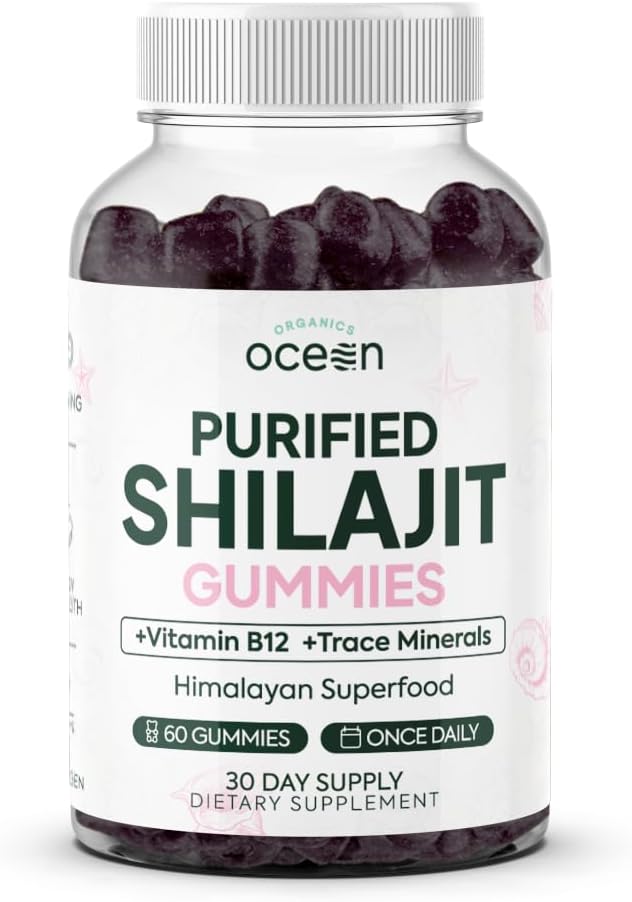 남성과 여성을 위한 유기 바다 Shilajit - 나이를 위한 비타민 B12, 크롬 및 셀렌을 가진 자연적인 보충교재, 에너지, 호르몬 지원 및 더 많은 - 60 Shilajit Gummies