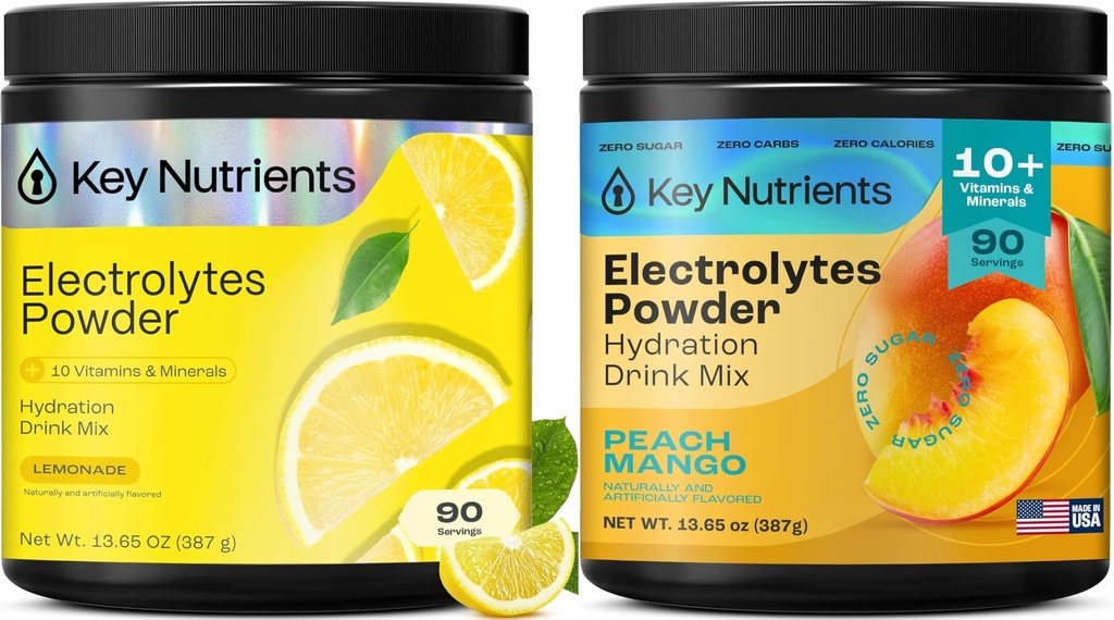 KEY NUTRIENTS 전해질 분말 Lemonade 90 서빙 + 복숭아 망고 90 서빙