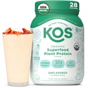 KOS Vegan Protein Powder, Unflavored & Unsweetened - 낮은 Carb Pea Protein Blend, 비타민 및 미네랄이 풍부한 유기농 Superfood - Keto, Soy, Dairy Free - 여성 및 남성을위한 식사 교체 - 28 서빙