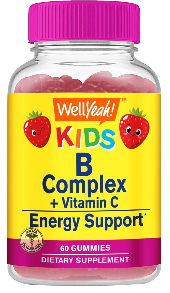 이름 * 그래 B Complex Gummies 어린이를위한 - 비타민 C, Niacin, 비타민 B6, Folic 산, 비타민 B12, Biotin & Pantothenic 산 - 2 개월 공급 - 딸기 맛 - 비 GMO, 글루텐 무료 - 60 구미