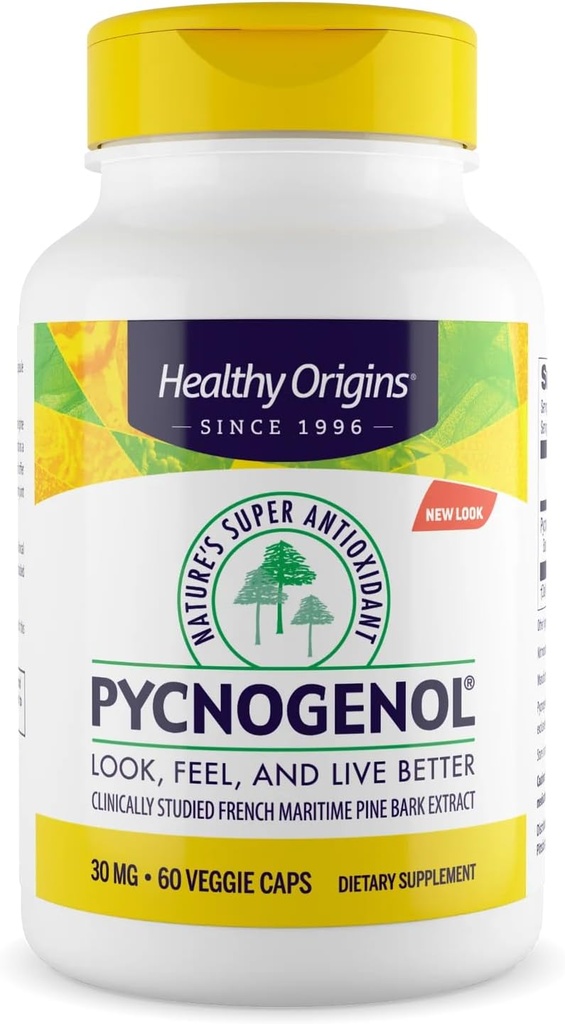 건강한 근원 Pycnogenol 30 mg (자연의 최고 산화 방지제, 비 GMO, 글루텐 자유로운, 심장 혈관 지원), 60의 Veggie 모자
