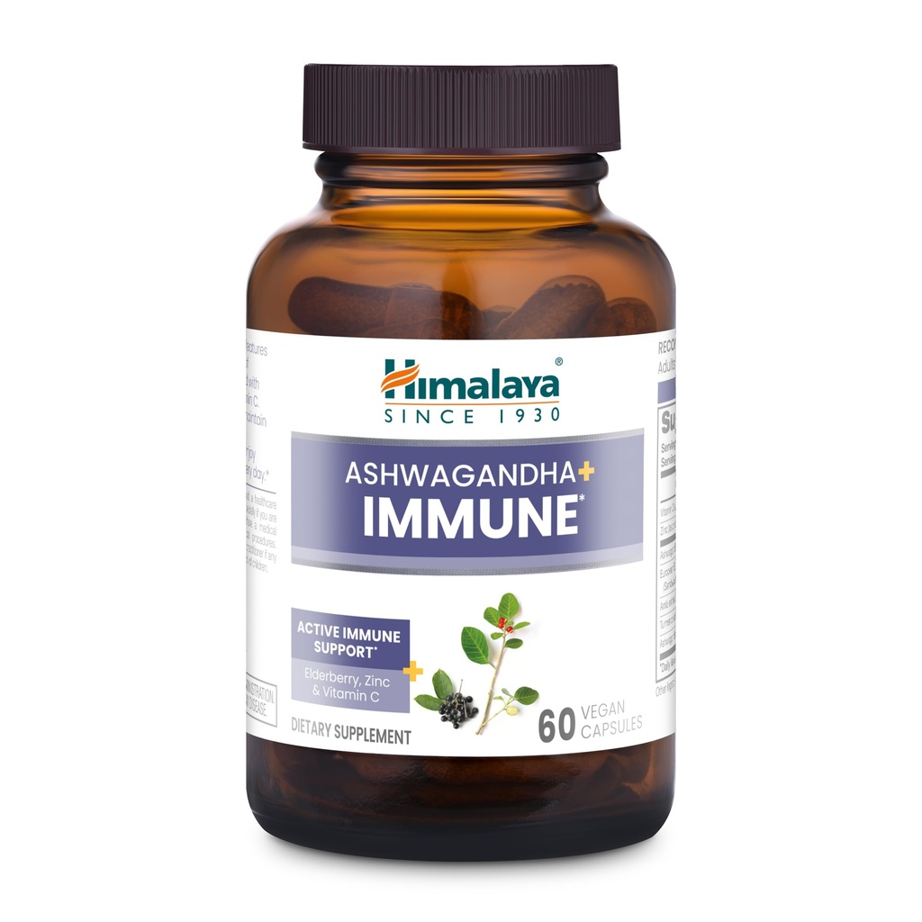 히말라야 Ashwagandha+ Immune - 비타민 C, 아연, Elderberry 및 Immunity를위한 Amla와 초본 면역 지원 보충 - Vegan, Non-GMO, 글루텐 무료, 960 mg, 60 캡슐