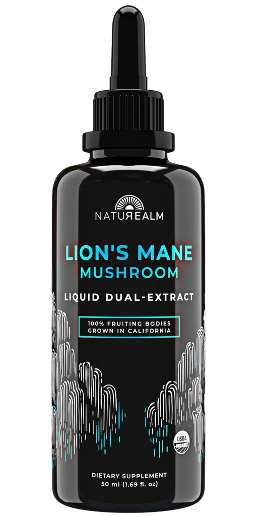 Naturealm Lion 's Mane Mushroom Liquid Tincture Supplement - Focus, Memory & Brain Health, Vegan, Non-GMO - 유기농 과일 보디, 1 개월 공급