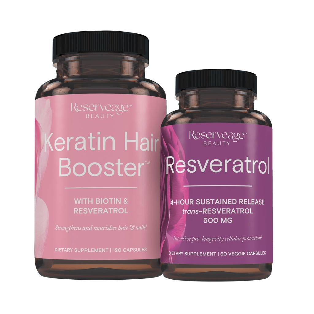 Biotin & Resveratrol, 머리 및 못 성장 보충교재, 120의 캡슐 (60의 서빙) & Resveratrol 500 mg를 가진 예비 영양 Keratin 머리 승압기, 건강한 시효 및 면역 체계를 지원합니다