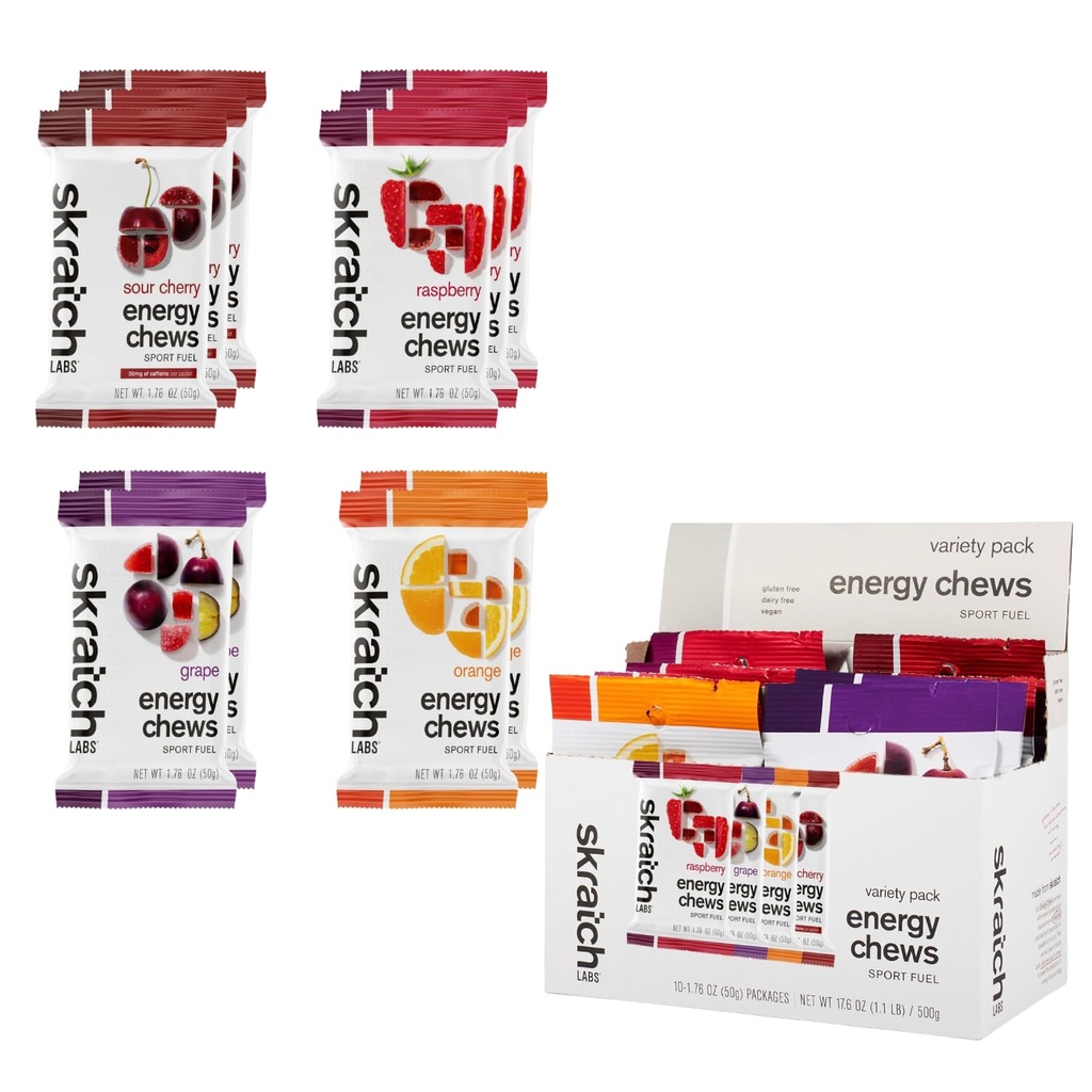 Skratch Labs Energy Chews | 달리기, 사이클링, 스포츠 전형 | 젤 대안 | 다양한 팩 (10 팩) | 글루텐 무료, 비건