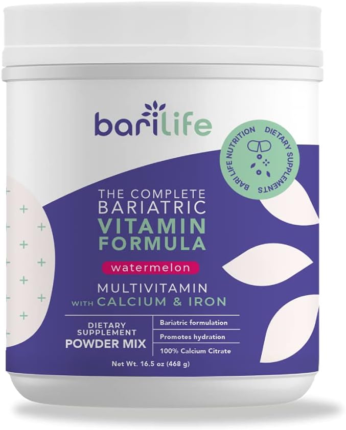 Bari Life Complete Bariatric - Dietary Supplement Powder Mix, 칼슘 시트레이트, Multivitamin, Iron - Gastric 소매 환자를위한 Bariatric 비타민 - (수박, 60 인분)