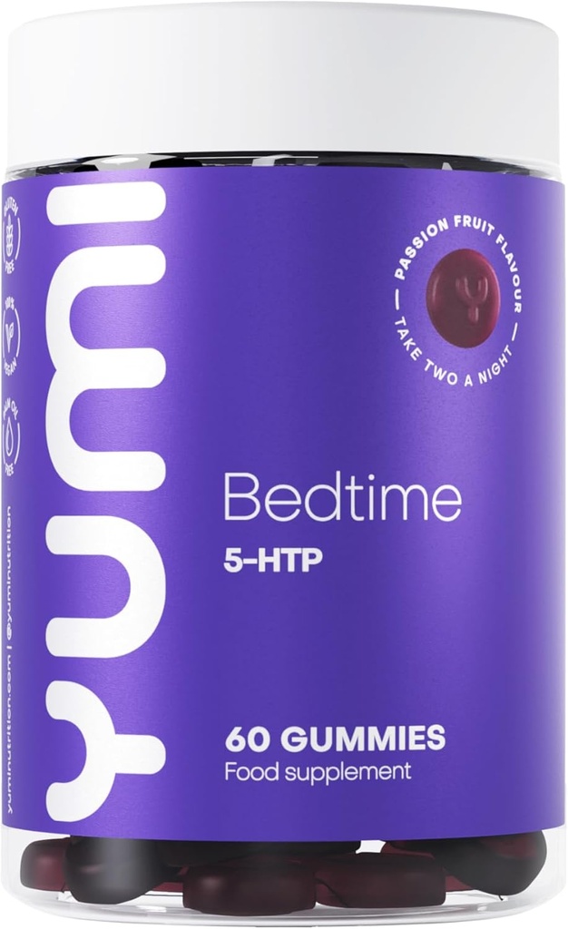 Premium 5-HTP Bedtime Gummies - 서빙 당 100mg | 비 GMO, 글루텐 프리, 비건 프리 | 열정 과일 맛 | 60 구미