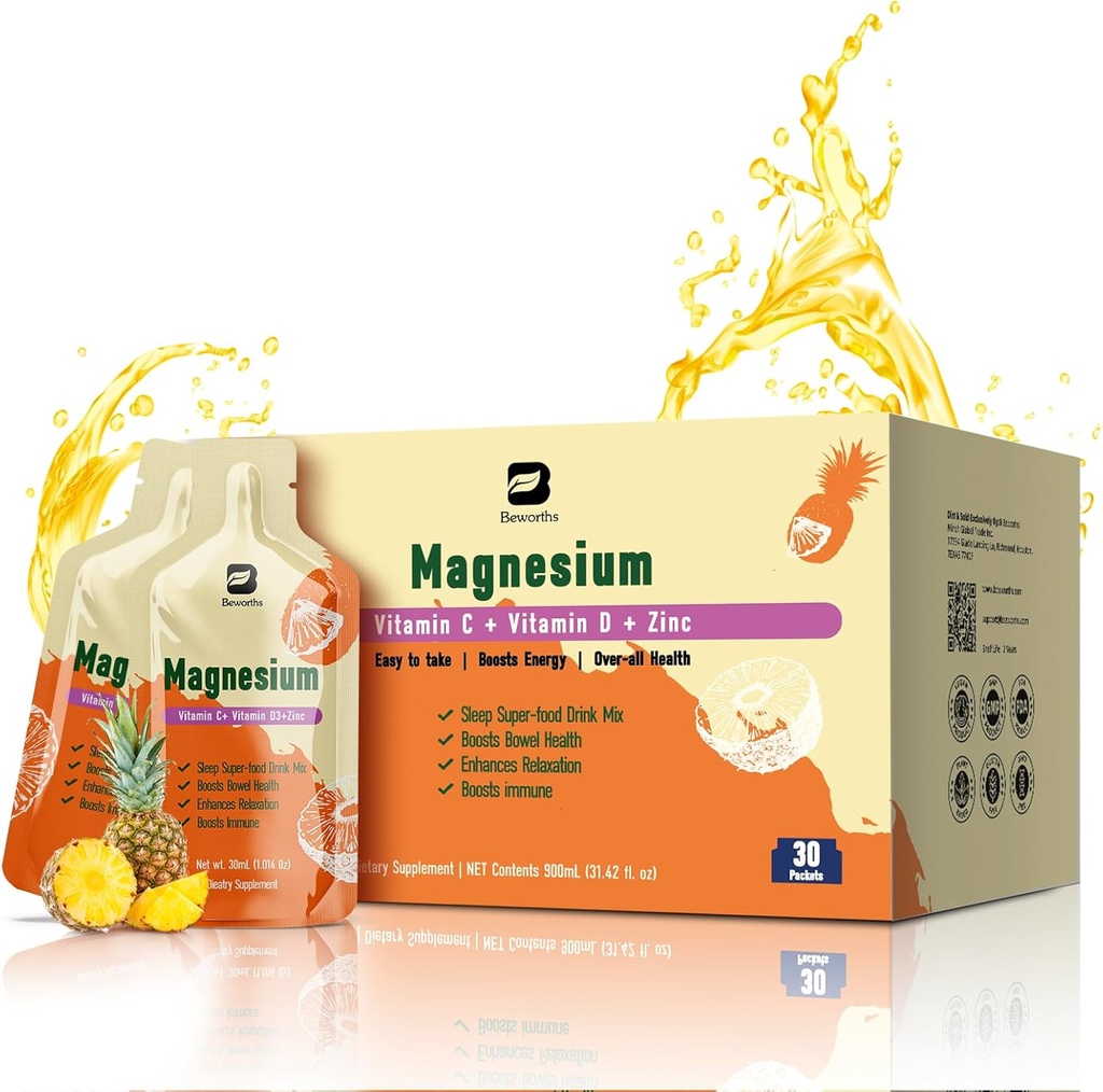 마그네슘 시트레이트 액체 보충 280Mg Bromelain, 비타민 C, D3, B6, 아연, 높은 흡수 마그네슘 시트레이트 음료 변비, Zzz 및 에너지