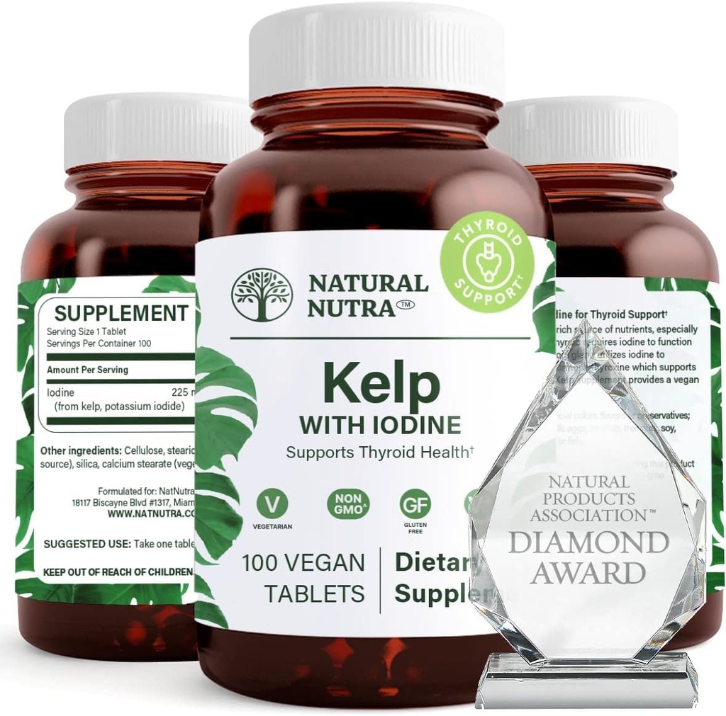 자연적인 Nutra Kelp Iodine Thyroid 지원 보충교재, 힘 면역 체계 및 통제 Metabolism, Vegan Sealp Ke, 비 GMO의 대서양에 의하여 sourced 해초 추출물, 225 mcg, 100개의 정제