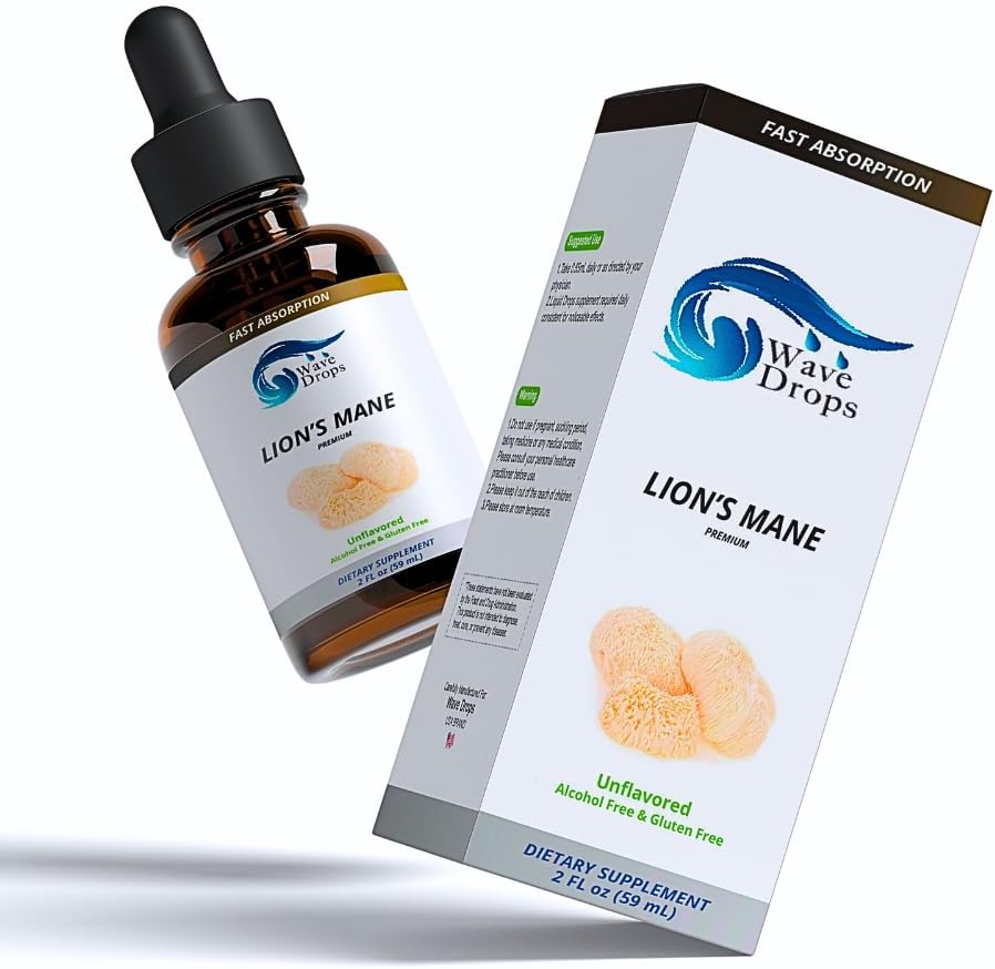 Lions Mane Liquid Drops Lions Mane Supplement for | Focus | Cognitive | Nootropic Brain Support | 3 개월 공급 액체 허브 | Non-GMO | Vegan | 2 Fl Oz