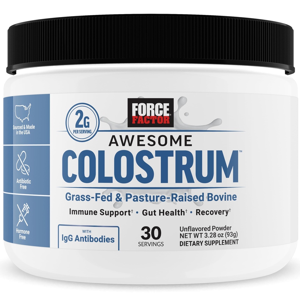 FORCE FACTOR 최고 Colostrum 지원 Gut 건강, 면역 기능, 회복, & 더 많은 것, Bovine Colostrum 보충교재, Pasture-Raised, 잔디 페더럴 익스프레스, 호르몬 자유로운, 자연적으로 Unflavored, 30의 서빙