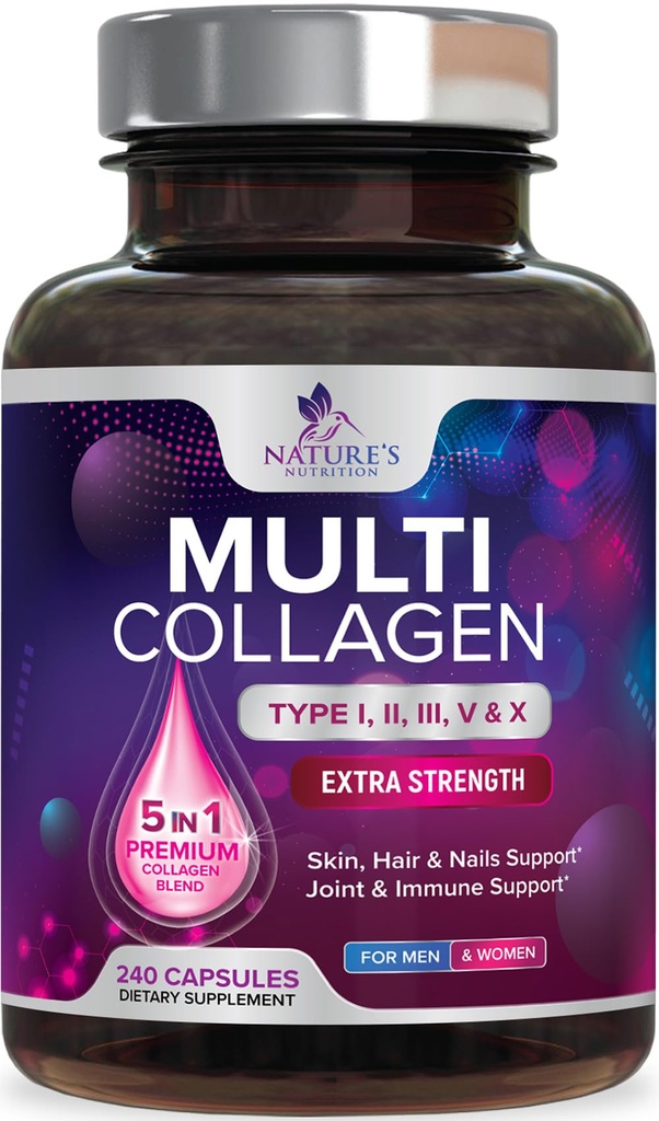 다 교원질 보충교재 2400 mg - 유형 I, II, III, V & X 여성 & 남자를 위한 다 교원질 펩티드 알약, 가수분해된 교원질 보충교재, 머리, 피부, 못 & 합동 지원 보충교재 - 240의 캡슐
