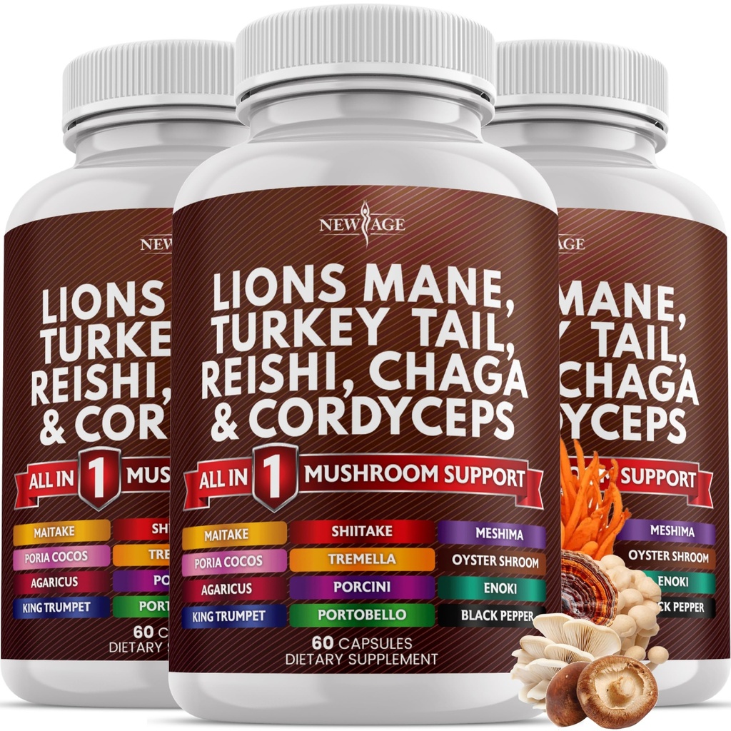 새로운 AGE 사자 Mane 버섯 보충 터키 꼬리 Reishi Cordyceps Chaga 와 Marshmallow Root 180 조사