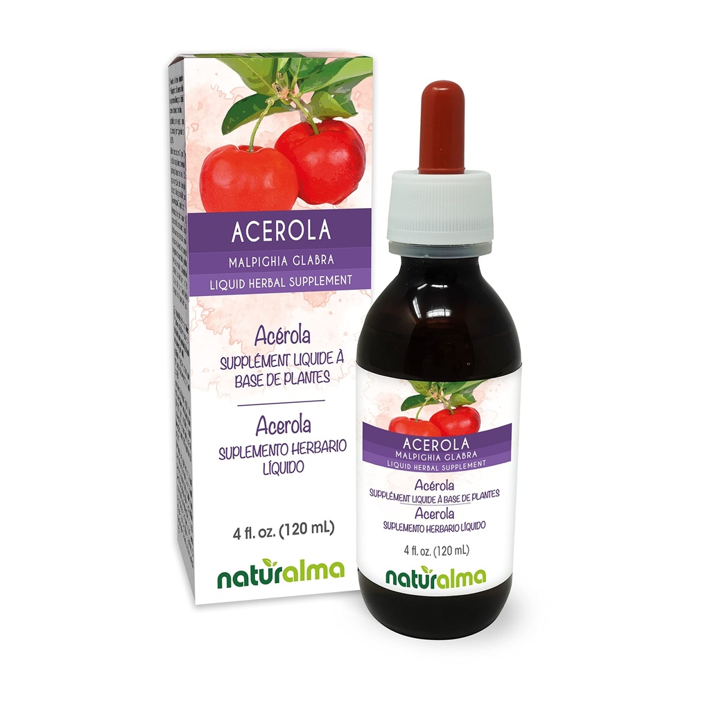 Naturalma Acerola (Malpighia glabra) 과일 알코올 프리 탄약 - 비타민 C에서 풍부한 - 4 드롭에 액체 추출물 - 초본 보충 - Vegan