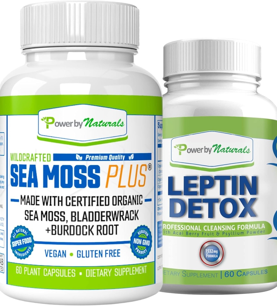자연의 힘: 유기 바다 Moss와 Leptin Detox 번들 - 60 Vegan 캡슐 각각 - 식물 기초를 두는, Immune 증진과 자연적인 정화를 위한 글루텐 자유로운 보충교재