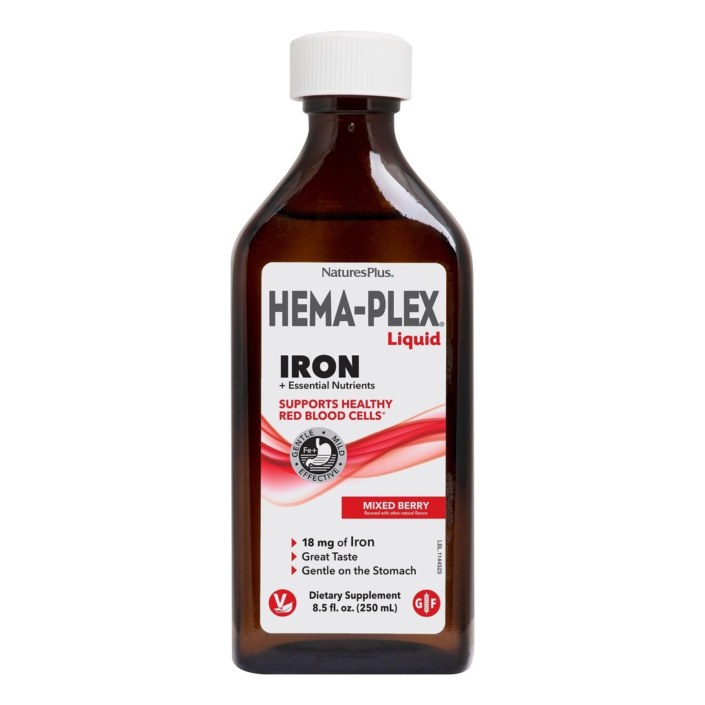 NaturesPlus Hema-Plex 액체 철, 혼합 베리 - 8.5 oz - Iron & Essential Nutrients - Vegan, 글루텐 무료 - 25 서빙