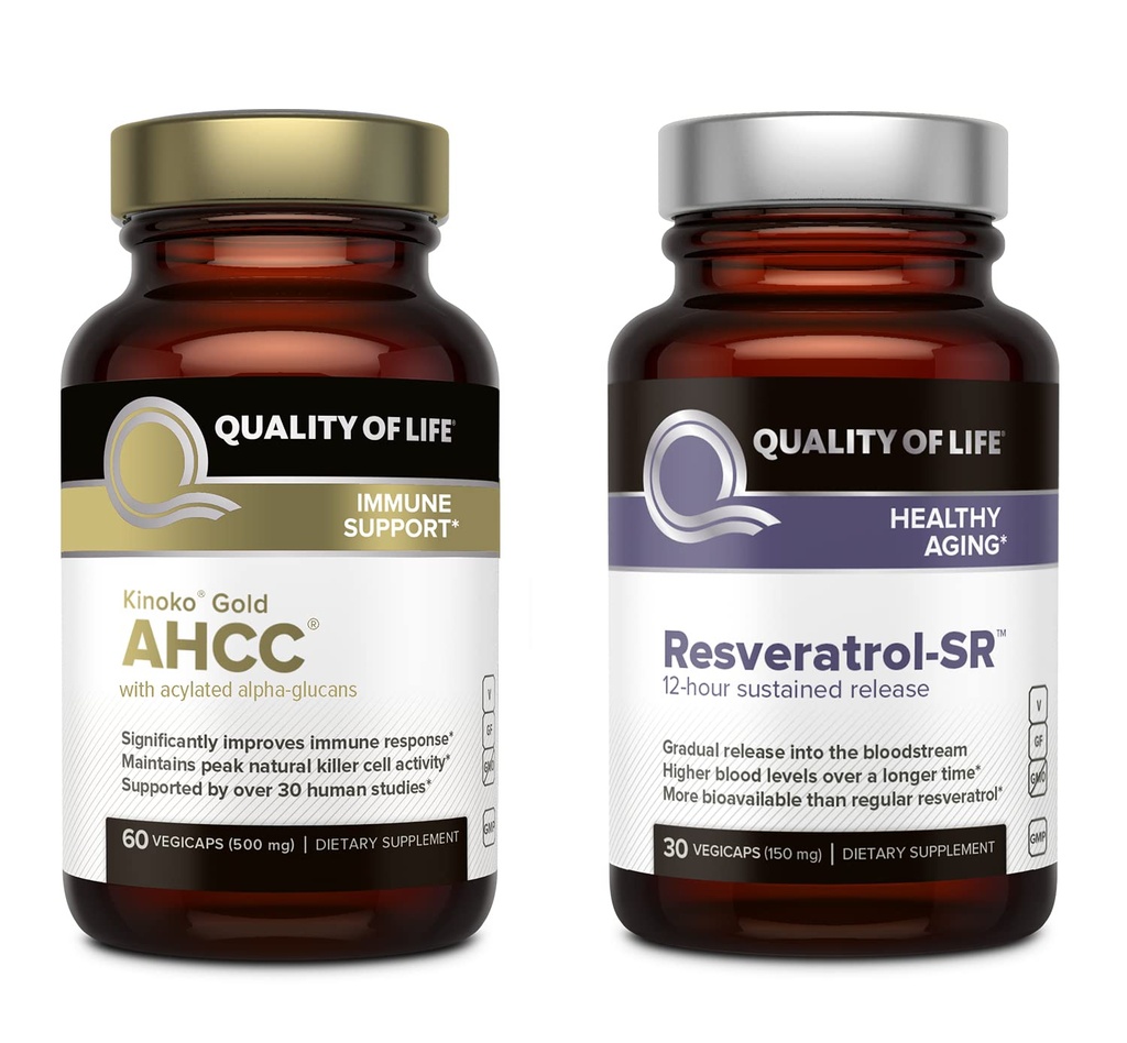 생활의 질 특징 Kinoko 금 AHCC와 Resveratrol SR는 방출 공식을 중단했습니다 - 면역, 건강한 시효 뭉치