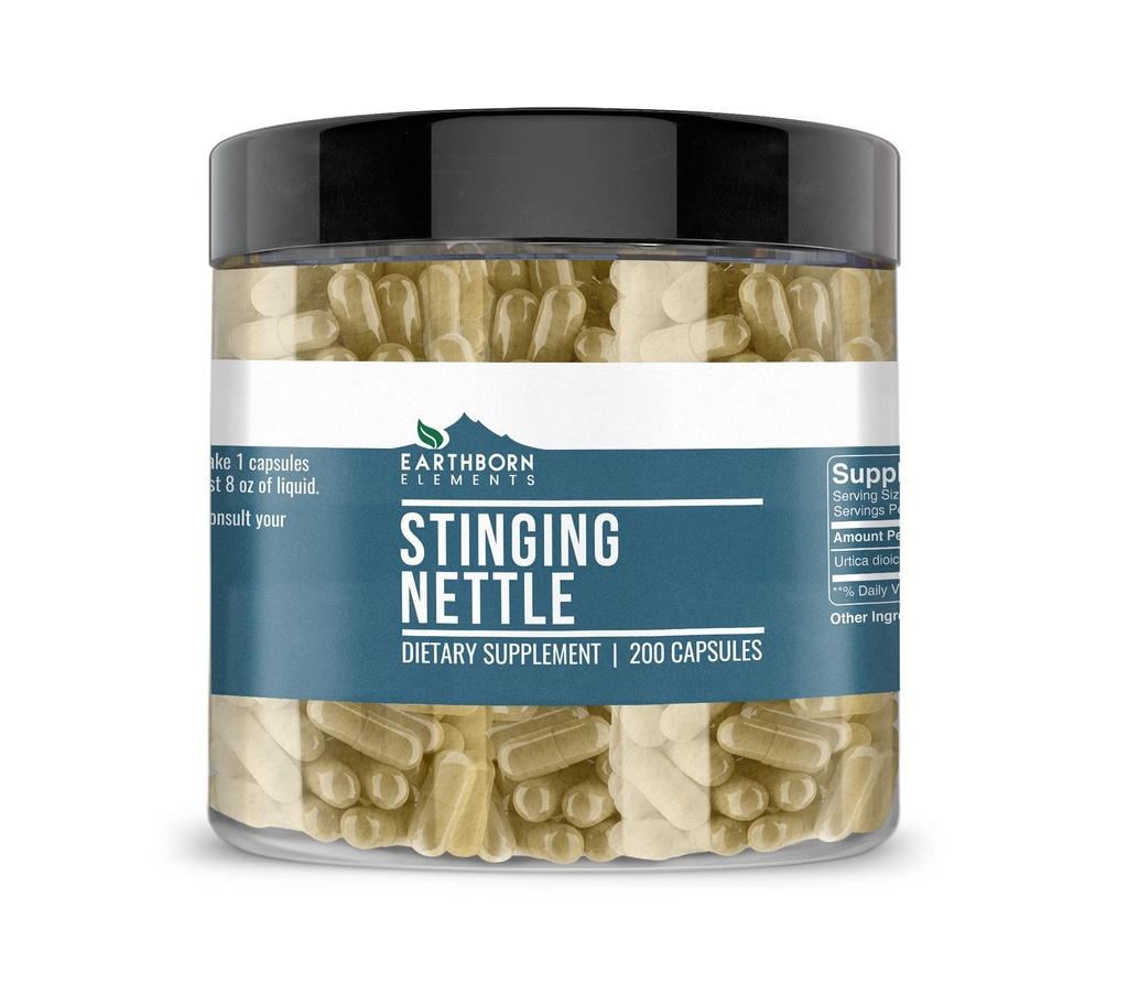 Earthborn Elements Stinging Nettle Leaf 200 캡슐, 순수 & Undiluted, 첨가물 없음
