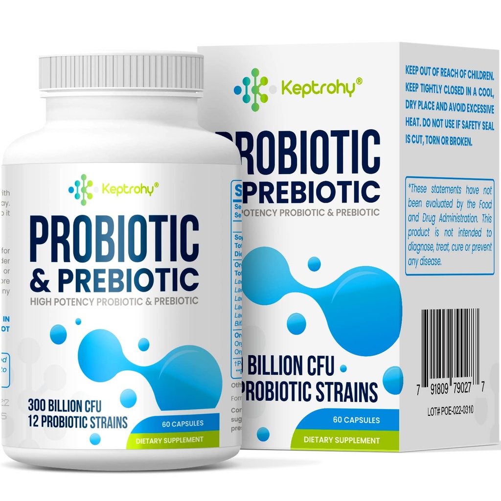 여성 및 남성을위한 Probiotics, 12 Strains + 유기 Prebiotics 혼합에서 300 억 CFU Probiotics, Immune, Gut, Bloating, 여성 및 남성을위한 Gut 건강, 선반 안정 - 60 캡슐