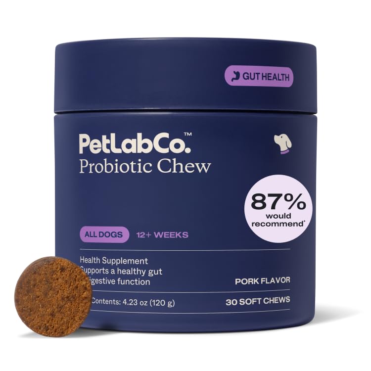 PetLab Co. Dogs, Support Gut Health, Occasional Diarrhea, 소화 건강 및 계절 알레르기 - 돼지 맛 - 30 Soft Chews - 포장 May Vary