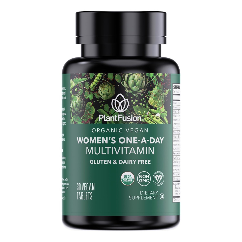 PlantFusion Organic Multivitamin for Women - 매일 식품 혼합 여성 멀티 비타민 - Vegan, Non-GMO, Gluten Free & Dairy Free - 30 정제 (1 개월 공급)