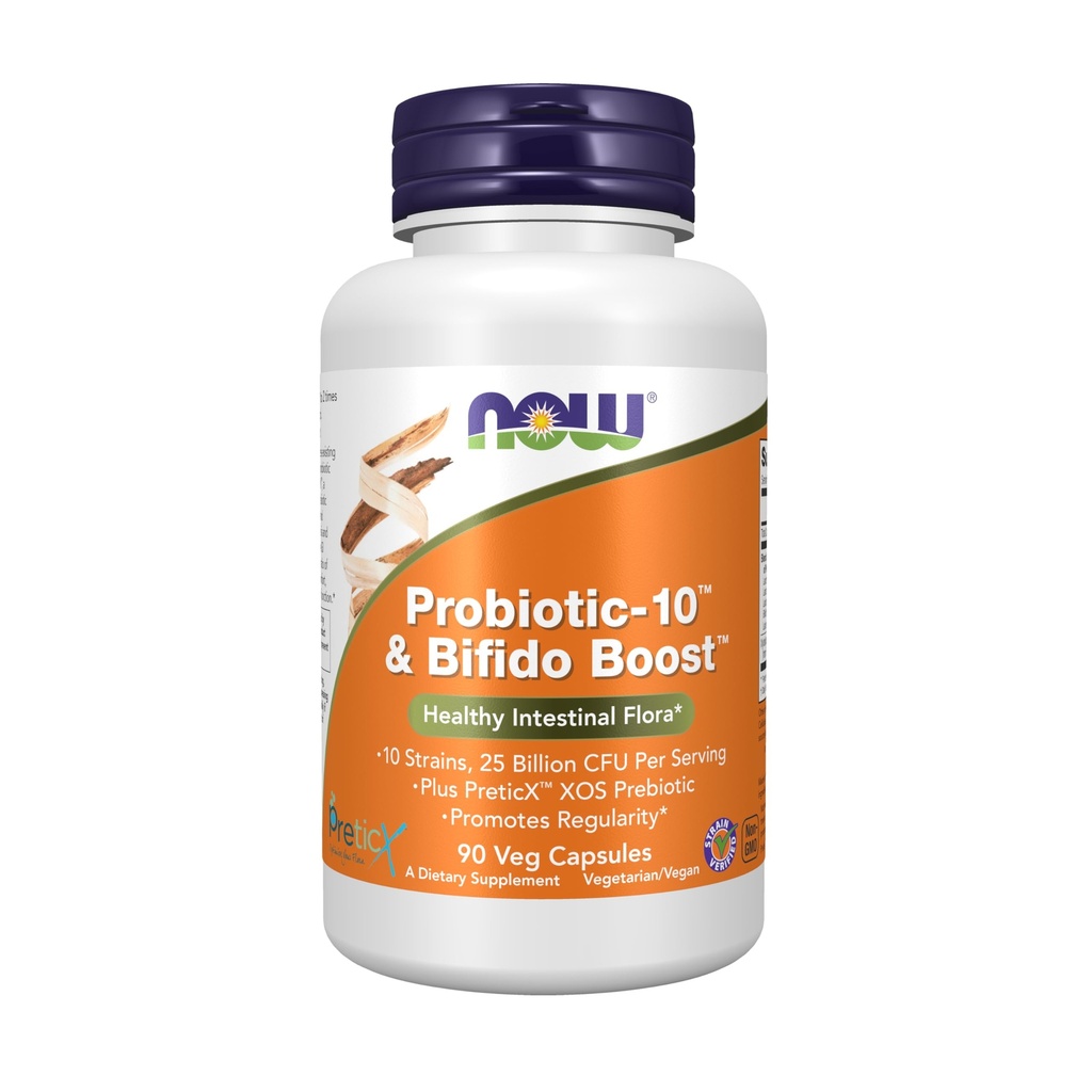 NOW Foods, Probiotic-10TM & Bifido BoostTM 10 Strains, 25 Billion CFU Per 서빙, 플러스 PreticXTM XOS Prebiotic, 90 Veg 캡슐