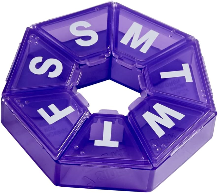 EZY DOSE 주간 알약 조직자, 약 상자 및 비타민 플래너, 여행 알약 플래너, 휴대용 저장, 7 Sided, 자주색, BPA는 해방합니다
