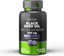 ORZAX 블랙 씨 오일 콜드 프레스 100 % 순수 | Non-GMO - 오메가 3 6 9 & Thymoquinone에 풍부한 | Immune 지원, 헤어, 피부, 얼굴 (500 mg - 90 Softgel 캡슐)에 대한 블랙 Cumin Nigella Sativa 오일