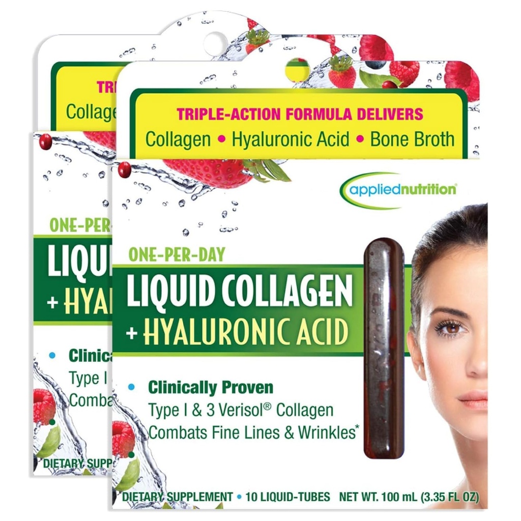 응용 영양 액체 콜라겐 + Hyaluronic 산 - 10 액체 관, 2의 팩 - 피부 & 못 복원 - 혼합 베리 맛 - 20 서빙