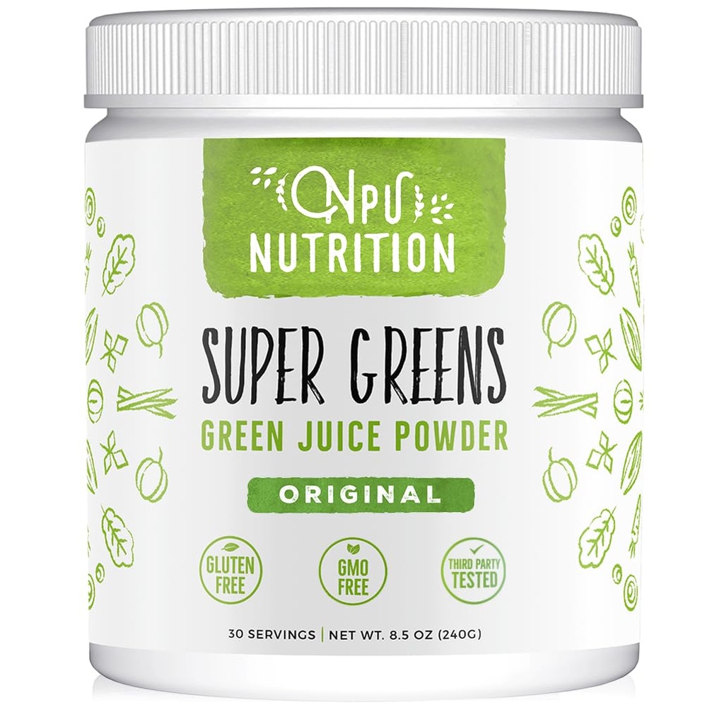 슈퍼 그린 분말 유기 혼합: 비 GMO 보충, 포함 Spirulina, Alfalfa, Spinach, Probiotics, 섬유 및 소화 효소, 인공 감미료 없음, 30 서빙