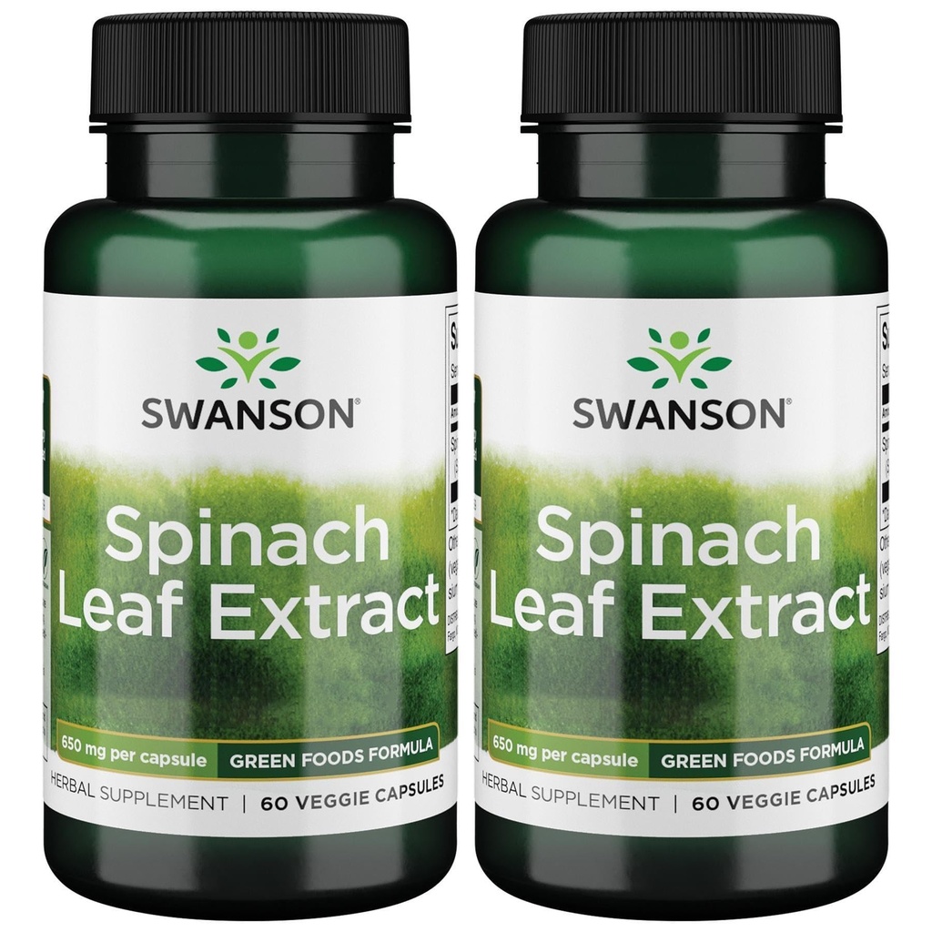 Swanson Spinach 잎 추출물 - 전반적인 건강을 승진시키는 초본 보충교재 - 녹색 음식 공식 w/Beneficial Thylakoids & Chlorophyll - (60의 Veggie 캡슐, 650mg 각각) (2 팩)