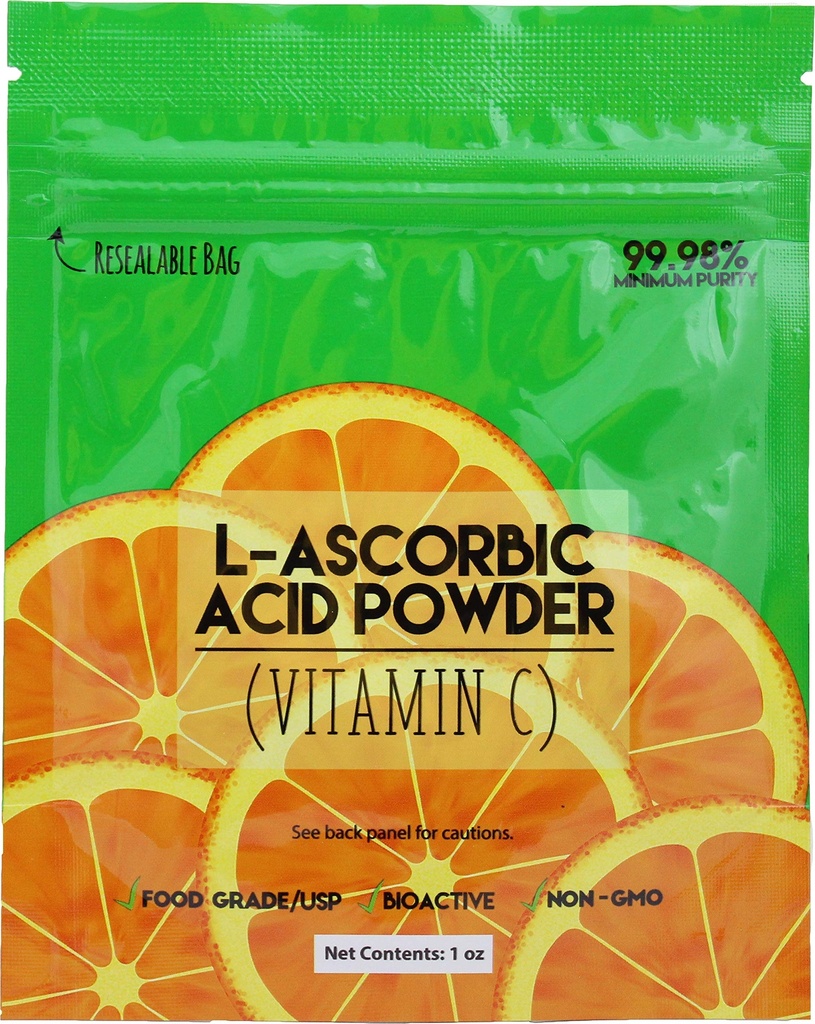 L 아스코르브산 분말 99+% 음식 급료 USP36/BP2012의 Duda 에너지 asc01oz 부대 Naturally Fermented Pure Crystals Form of 비타민 C, 1 온스, 화이트