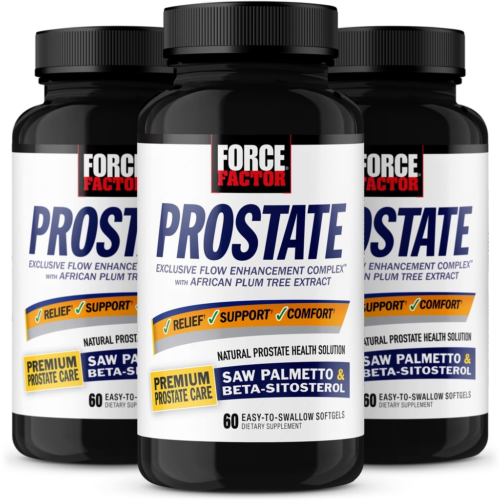 FORCE FACTOR 전립선, 3-Pack, 톱 팔로토와 Beta Sitosterol 보충 남성, 전립선 건강 지원, 크기 지원, 유류 기복, 방광 통제, 감소 야간 유린, 180 Softgels