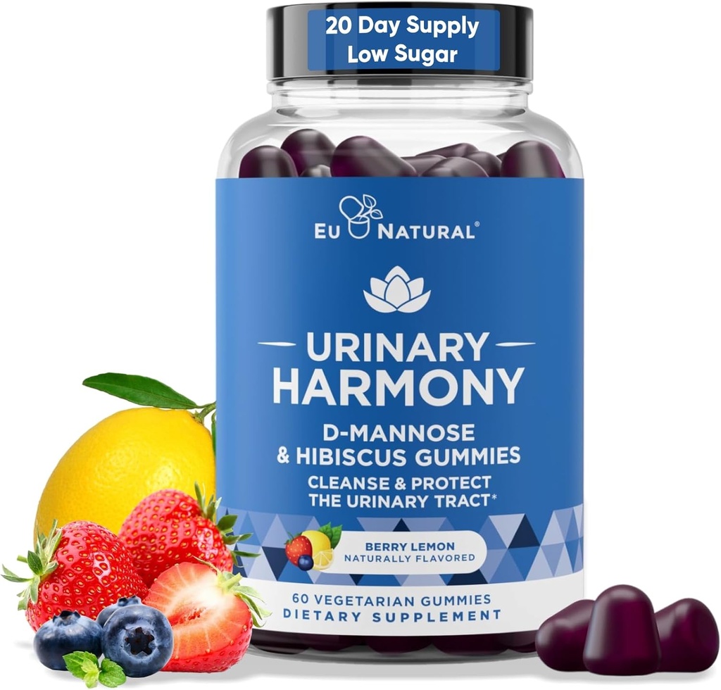 Urinary Harmony D Mannose Gummies for Urinary Tract Health – D-Mannose & Hibiscus Cleanse, Flush & Protect Urinary System – Potent Formula, Drug Free – 60 Berry Lemon flavor Gummies, 20 Day Supply 공급