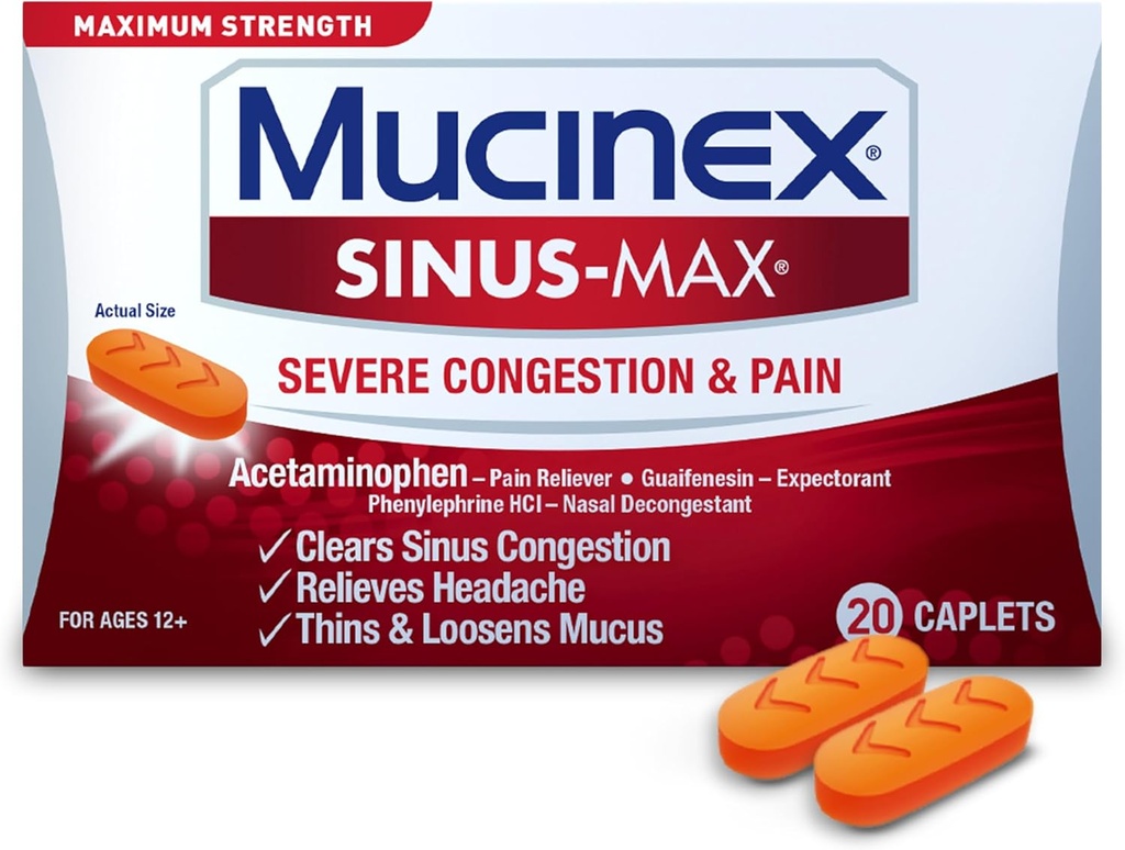 Mucinex Sinus-Max 심한 소화 구호 캡슐, 20 조사