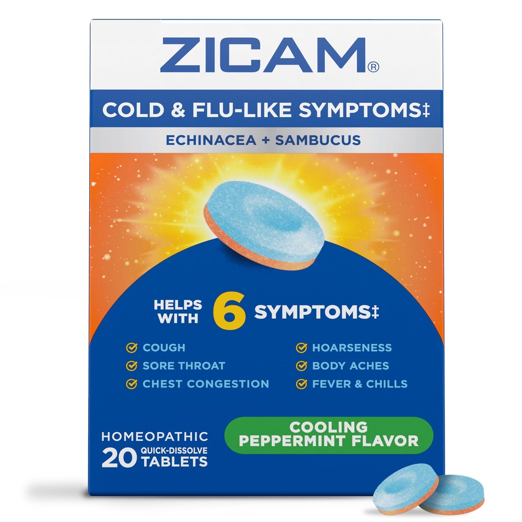 Zicam는 Echinacea와 Sambucus, Homeopathic, 아연, 냉각 Peppermint 풍미, 찬 증상을 가진 도움, 20의 정제를 가진 찬 & 불 같이 증상을 냉각합니다