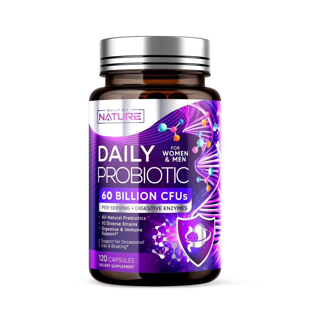 여성 및 남성을위한 자연 Probiotic에 의해 제작 - 60 억 CFU, 10 Strains + Prebiotics & Digestive Enzymes - 소화, 면역, 감소 가스 & Bloating - 선반 안정, 비 GMO - 120 캡슐