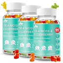 BIO VITALICA Sea Moss Gummies Elderberry BioVitalica - 비타민 C D + 아연 - 아일랜드어 Seamoss Vegan Gummy with Sea Moss Gel & Immunity, Detox - 성인 및 어린이 (3Packs)