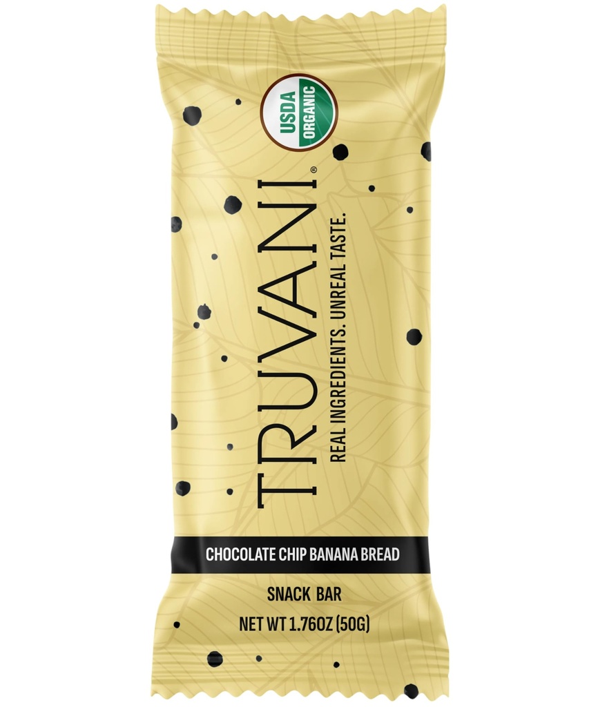 Truvani Plant 기반 스낵 바 | 초콜릿 칩 바나나 빵 1 팩 | 5g Protein | USDA Organic and Vegan | The Only Bar | Dairy, Soy, Gluten Free | 개별적으로 포장