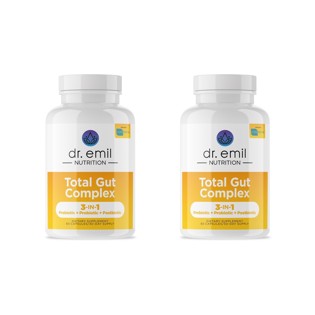 DR. EMIL NUTRITION Total Gut Health Complex - Prebiotic + Probiotic + Postbiotic Gut Health Supplements for Women and Men - 소화 건강 및 구트 건강을위한 Probiotics, 120 캡슐