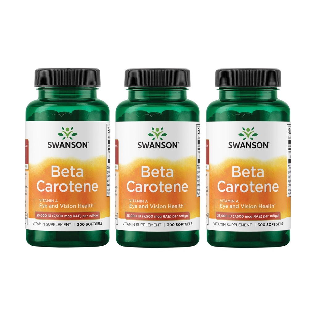 Swanson 베타 카로틴 비타민 A 25000 IU 피부 눈 면역 체계 건강 산화 방지제 지원 7500 mcg 300 Softgels 조사 (3 팩)