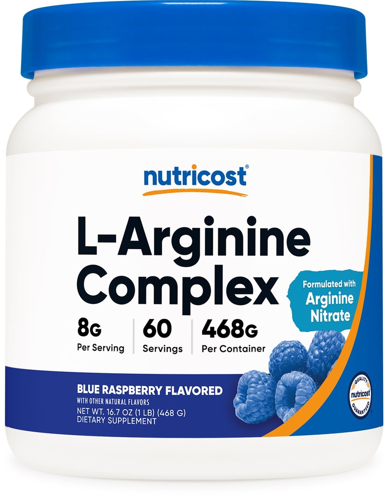 Nutricost L-Arginine Complex (블루 라즈베리, 60 서빙) - 글루텐 무료, 비 GMO