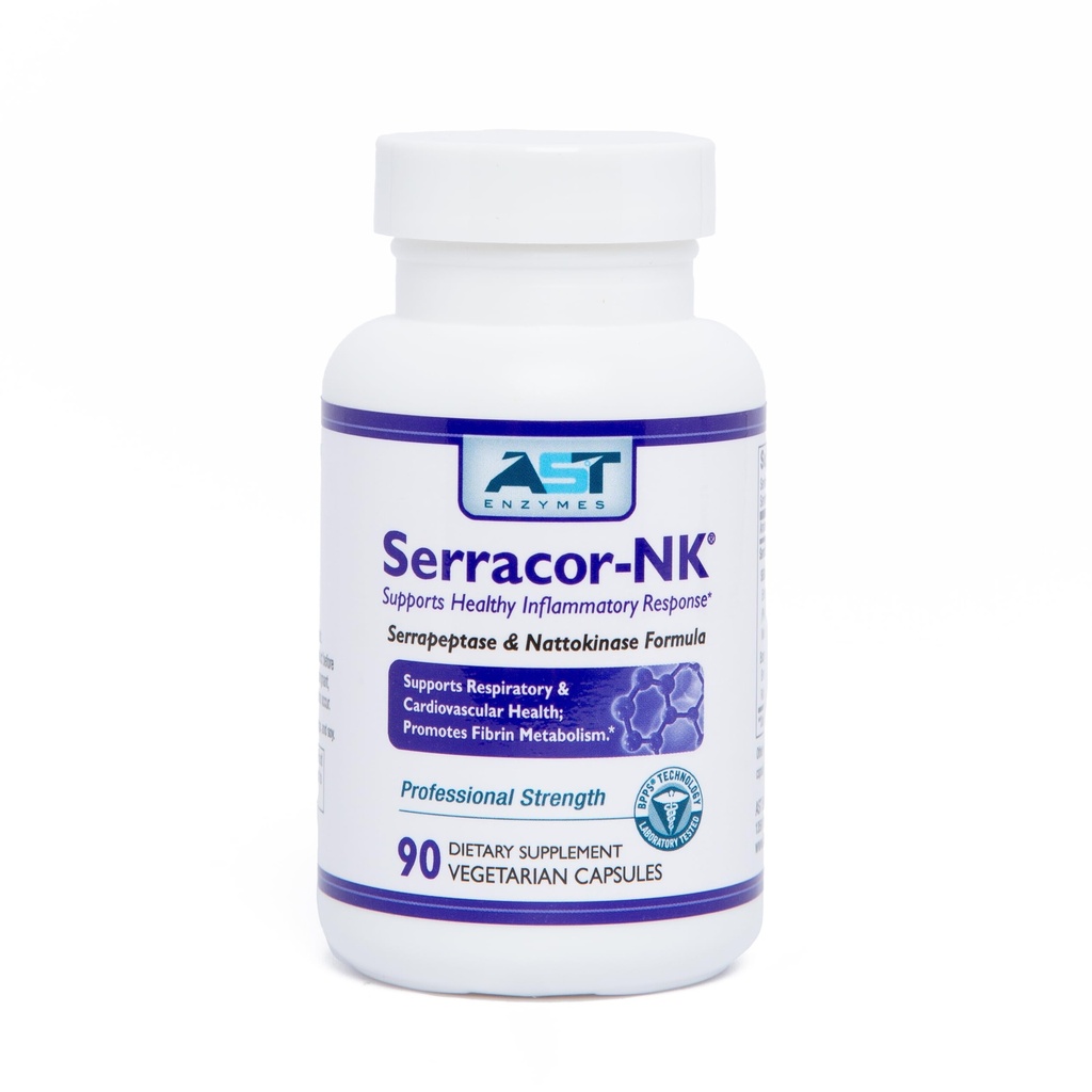 AST Enzymes Serracor-NK – Proteolytic Systemic Enzyme 공식 – 산 저항하는 Serrapeptase 및 산 저항하는 Nattokinase – 90 채식 캡슐을 포함합니다