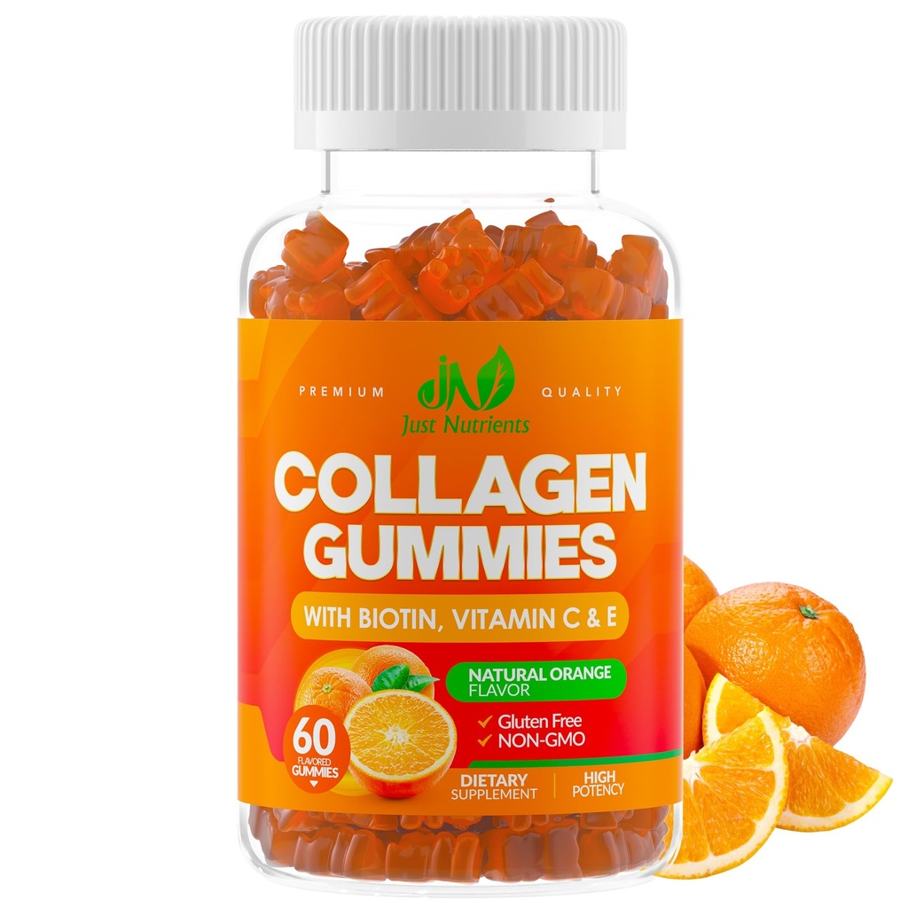 Biotin, 비타민 C 및 E 여성 및 남성과 콜라겐 펩타이드 Gummies - 헤어, 피부 및 손톱 지원을위한 프리미엄 가수 분해 콜라겐 유형 I & III - 글루텐 프리, 비 GMO - 60 구미 (30 서빙)